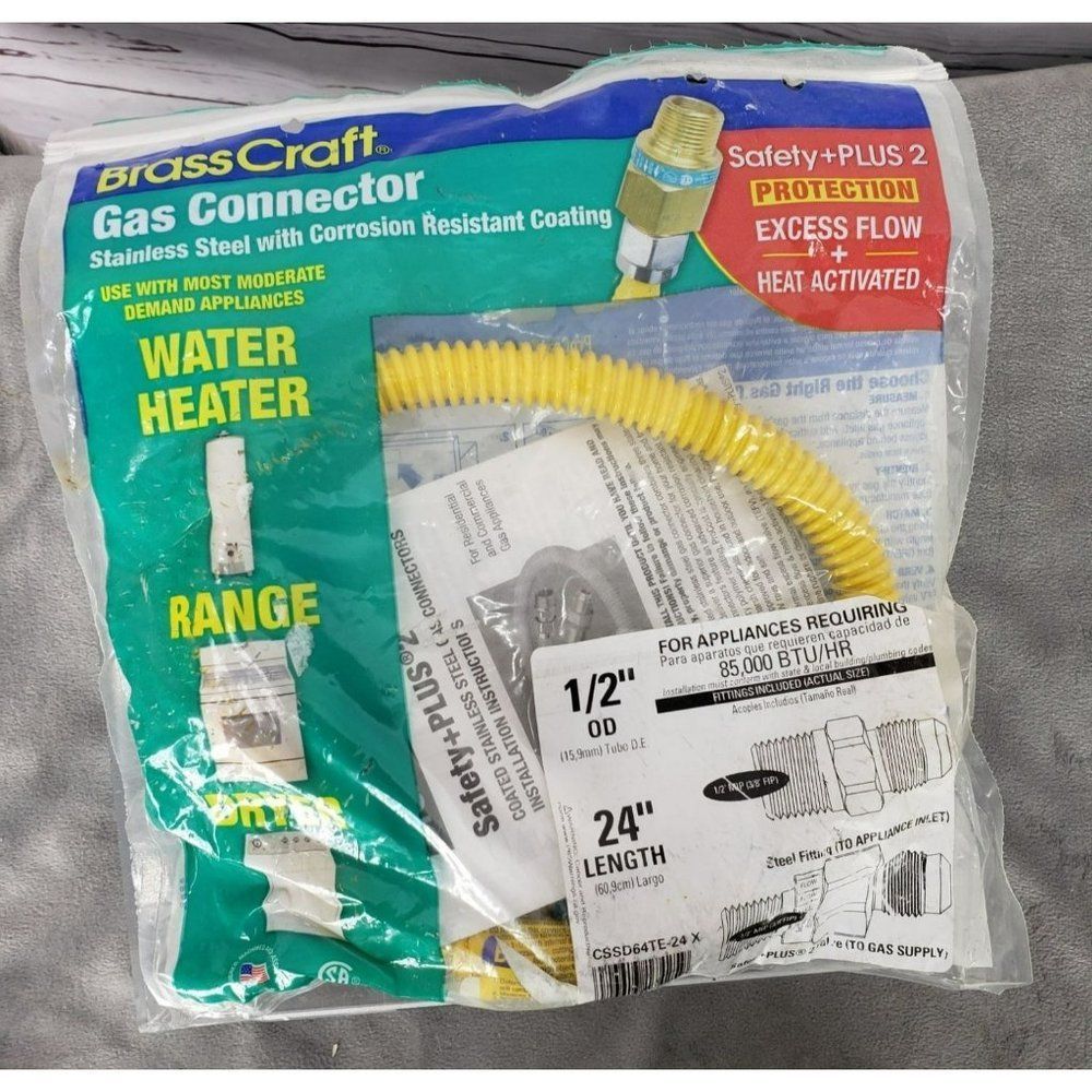 BrassCraft CSSD64TE-24X 1/2" OODX 24" Gas Connector. 85000BTU Water Heater Dryer
